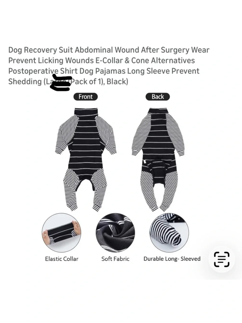 Black & White Striped Dog Recovery Suit - Prevent Licking After Surgery. New SM